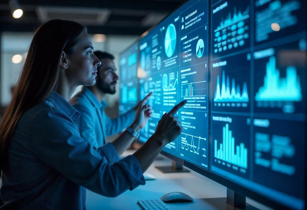 Emerging Technologies in Project Management: Revolutionising the Industry 1 project managers looking at screens with new data