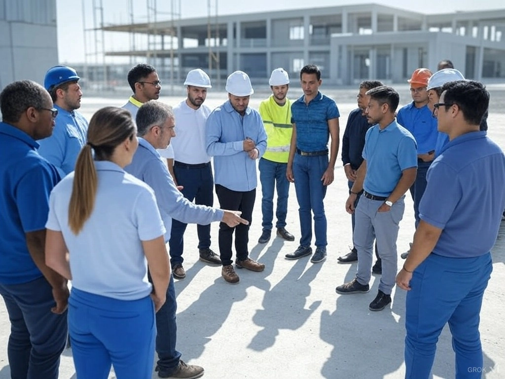 people standing on a site discussing risks