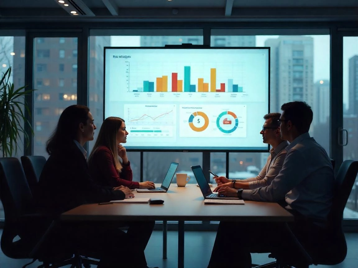 four project managers discussion risk mitigations on screen