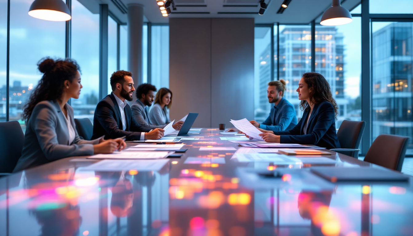 Privacy Policy 1 people in a meeting discussing projects
